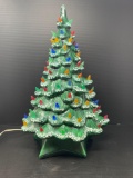 Vintage Ceramic Christmas Tree with Electric Base and Colored Bulbs