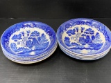 9 Japanese Blue Willow Plates