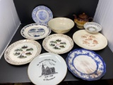 Souvenir Plates, Lenox Bowl, Avon Bowl and Pottery Tea Pot