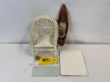 Miniature White Wicker Chair, Wooden Wall Sconce, Advertising Piece for Plymouth Rock