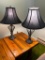 2 Black Metal Table Lamps with Black Fabric Shades