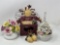 Country Angel, Wooden Candle Box, Glass Bell and 2 China Floral Arrangements
