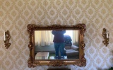 Rectangular Gilt Framed Wall Mirror with Matching Sconces