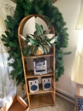 Wicker Etagere with Faux Pine Garland and Artificial Calla Lily in Basket