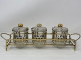 Set of 3 Bar Condiment Jars in Brass Holder