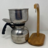 Vintage Stainless Drip Coffee Pot and Wooden Banana Hanger