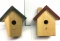 2 Wooden Birdhouses- One with Red Roof, Other with Blue Roof