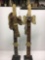 2 Primitive Tall Angel Figures with Plaid Bows and 