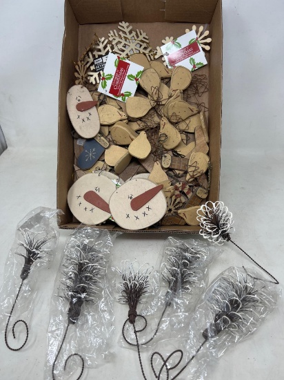 Wooden Snowflakes, Snowman Faces, Snowmen, Candy Canes, Stockings and Wire "Greens"