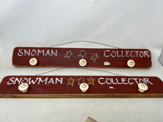 2 Red Wooden Painted Hat/Coat Racks "Snowman Collector"