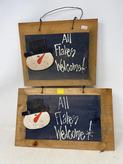 2 Snowman Signs "All Flakes Welcome"