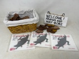 3 Bull Rider Magnets, Wooden Acorn Shapes, Sign 