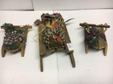 3 Miniature Decorated Sleds- 2 Smaller, One Larger