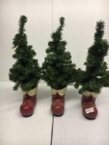 3 Primitive Miniature Christmas Trees in Santa Boots