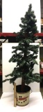 Primitive Miniature Christmas Tree in Snowman Head Pail