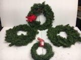 3 Faux Pine Wreaths and One Pack 15' Garland- New