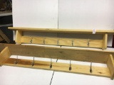2 Hook Rack/Shelf Combinations in Natural Wood