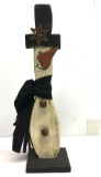 Wooden Snowman Decoration with Snowflake on Hat and Fleece Scarf