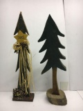 2 Wooden Tree Decorations, One with Star 