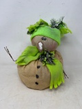 Stuffed Fabric Snowman with Chartreuse Scarf and Hat