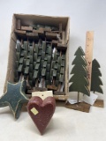 Box of Wooden Trees on Stands and Heart & Star Cut-Outs