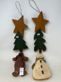 2 Ornaments- with Star, Tree and Gingerbread Man or Snowman on Bottom