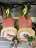 2 Wooden Snowman Head Decorations