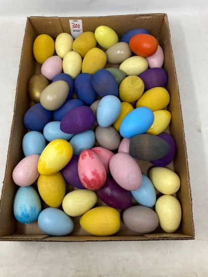 Box Lot of Colorful Wooden Easter Eggs