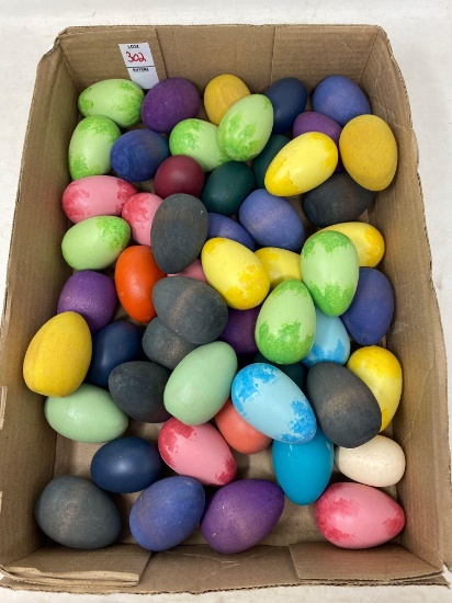 Box Lot of Colorful Wooden Easter Eggs