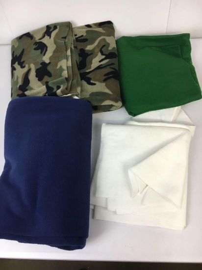 4 Pieces of Fleece Fabric- Camo, Green, Blue and White