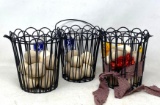 3 Wire Egg Baskets with Eggs, Some Artificial Flowers- New