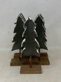 5 Wooden Christmas Trees on Square Bases