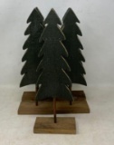 5 Wooden Christmas Trees on Square Bases