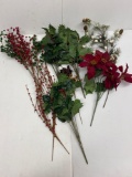 Artificial Christmas Picks- Berries, Holly, Poinsettias, Pine