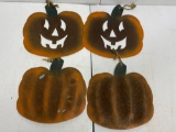 2 Metal Pumpkin and 2 Metal Jack-O-Lantern Wall Hangers