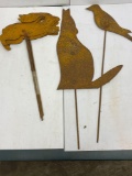 Metal Stakes with Metal Bird, Metal Coyote and Metal Rabbits