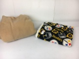 2 Pieces of Fleece Fabric- Tan and Pittsburgh Steelers Themed