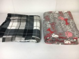 2 Large Pieces of Fleece Fabric- Plaid and Dog Themed