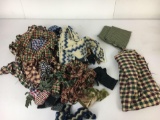 2 Smaller Plaid Fabric Pieces and Lot of Cut Fleece and Plaid Strips