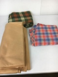 Fabrics Lot- Tan Fleece, Green/Rust Plaid, Blue/Orange Plaid