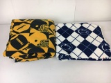 2 Pieces of Fleece Fabric- Gold/Black Football Themed, Penn State Argyl