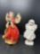 2 Angel Figures- One in Red Holding Dove, Other in White