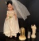 Vintage Bride Doll, Mary and Jesus Figures, Other Figure in Dome
