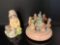 Girl Figure with Cat and Group of Children Around Pine Tree Music Boxes