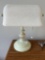 White Student Desk Lamp with White Glass Shade