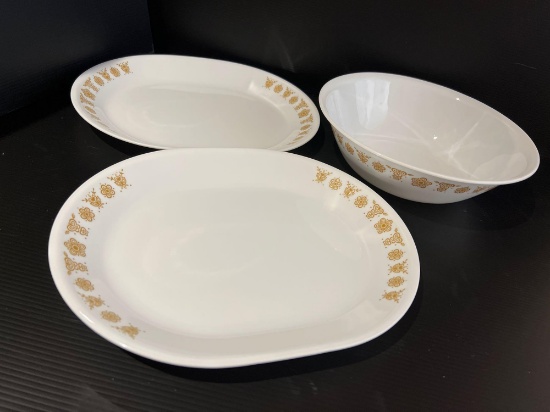 Corelle "Butterfly" Vegetable Dish and 2 Matching Oval Platters