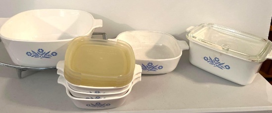 Corningware Casserole Dishes, Some Lids and Metal Stand