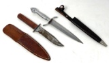 Hunting Knife with Leather Sheath and German Dagger and Scabbard