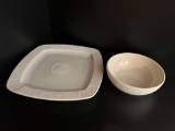 White Square Serving Platter and White Pfaltzgraff Round Serving Dish