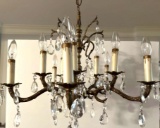 Hanging Chandelier with Candle Lights and Glass Tear Drop Prisms